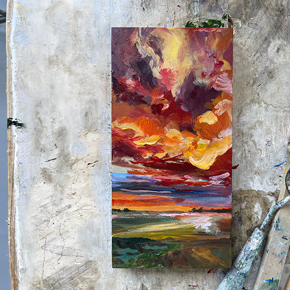 series-In The Clouds-Indian Summer-Storm-Lies-Goemans-10X20cm-painting-cloud scape-landschap-atelier-20