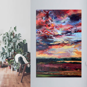 Daily-DisAppearance-2-Sultry-summer-night-Lies-Goemans-painting-sky-schilderij-clouds-100x150cm-interior-1
