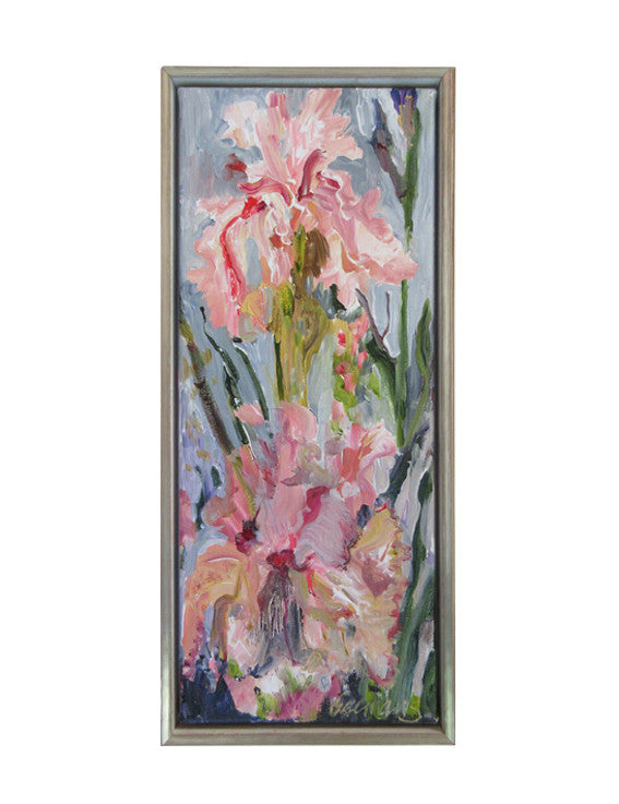 Botanical-Beauty-series-lush-and-wild-Lies-Goemans-20x50cm-flower-painting-floral-flower-iris-bloemschilderij-in-frame