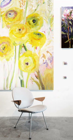 series-Floral Poetry-Golden-Ranunculus-Lies-Goemans-painting-floral-schilderij-120x200cm-interior2