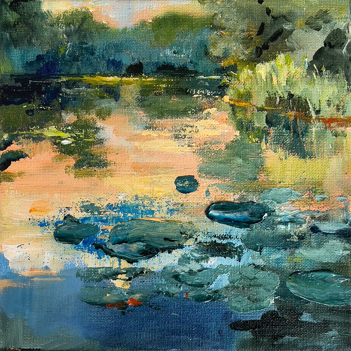 Morning-Meditation-Lies-Goemans-waterscape-painting-20x20cm-basis