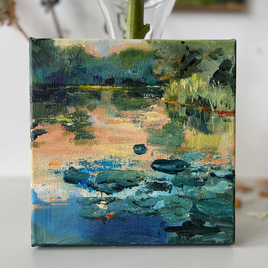 Morning-Meditation-Lies-Goemans-waterscape-painting-20x20cm-interior