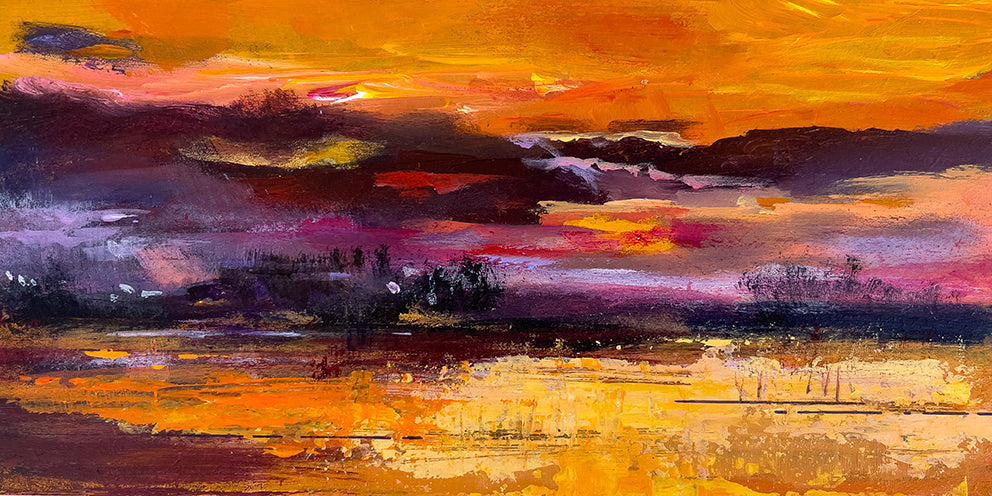 series-Nocturnal-across-the-golden-lake-Lies-Goemans-20X10cm-painting-night-landscape-klein-schilderij-basis