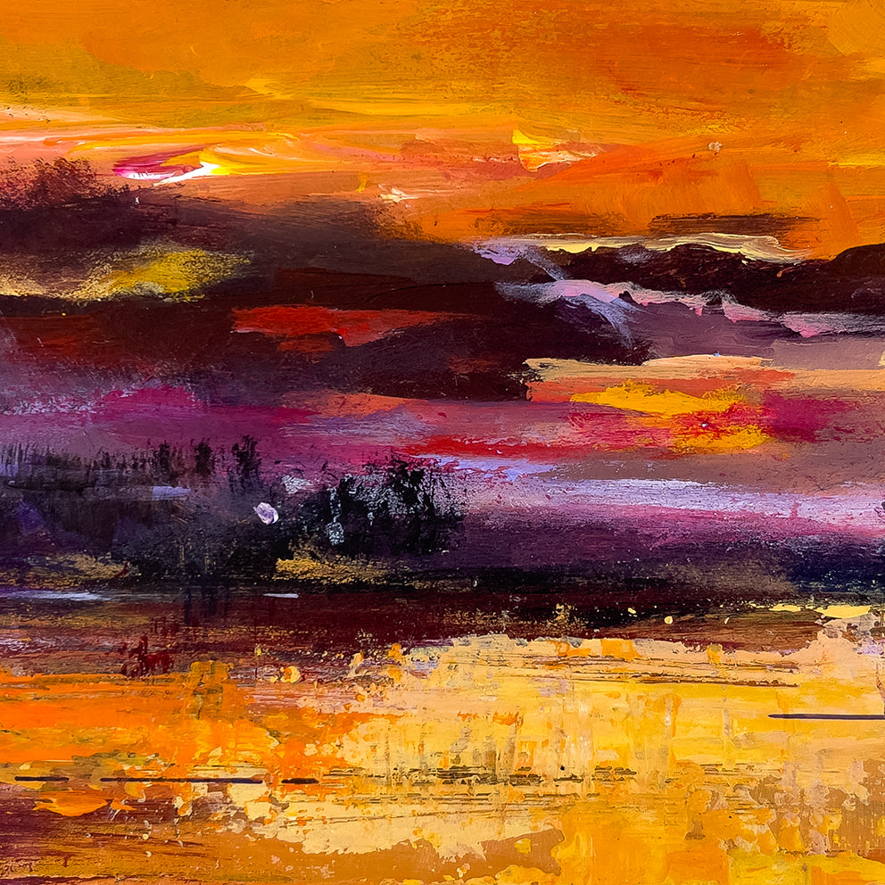 series-Nocturnal-across-the-golden-lake-Lies-Goemans-20X10cm-painting-night-landscape-klein-schilderij-detail