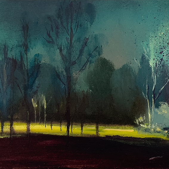 series-Nocturnal-who-is-hiding-in-the-park-Lies-Goemans-20X10cm-painting-night-landscape-klein-schilderij-basis-square