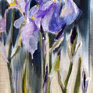 series-Botanical-story-Purple-Rain-Lies-Goemans-20x50cm-flower-painting-floral-flower-iris-bloemschilderij-basis-square
