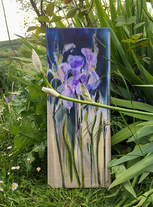 series-Botanical-story-Purple-Rain-Lies-Goemans-20x50cm-flower-painting-floral-flower-iris-bloemschilderij-enpleinair