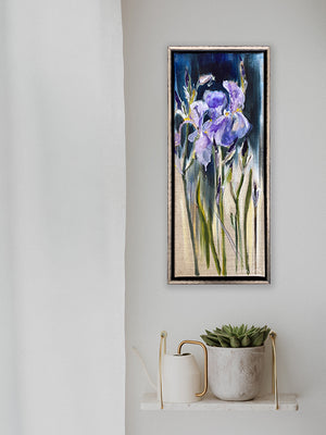 series-Botanical-story-Purple-Rain-Lies-Goemans-20x50cm-flower-painting-floral-flower-iris-bloemschilderij-interior-light