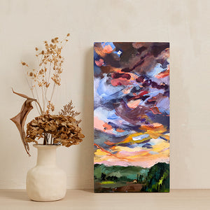 series-In The Clouds-10-Green Valley House-sky-Lies-Goemans-10X20cm-painting-cloud scape-landschap-interior