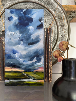 series-In The Clouds-11-Monday-Morning-By-Train-sky-Lies-Goemans-10X20cm-painting-cloud scape-landschap-interior