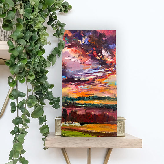 series-In The Clouds-5-Orange-Lake-sky-Lies-Goemans-10X20cm-painting-cloud scape-landschap-interior-20-2