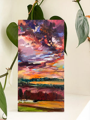 series-In The Clouds-5-Orange-Lake-sky-Lies-Goemans-10X20cm-painting-cloud scape-landschap-interior