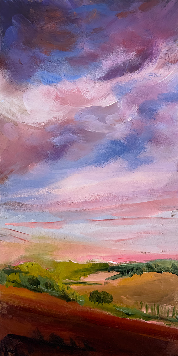 series-In The Clouds-9-Morning Glow-sky-Lies-Goemans-10X20cm-painting-cloud scape-landschap-basis
