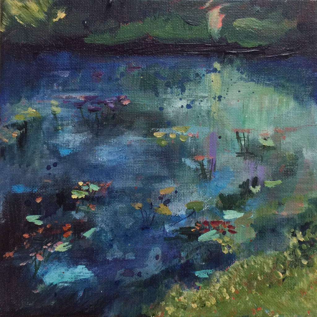 Clear Spots Of Turquoise-Lies Goemans-waterscape-painting 20x20cm