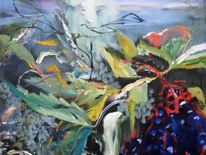 dark-nature-up-close-savage-nature-Lies-Goemans-painting-flower-schilderij-floral-100x100cm-detail-1