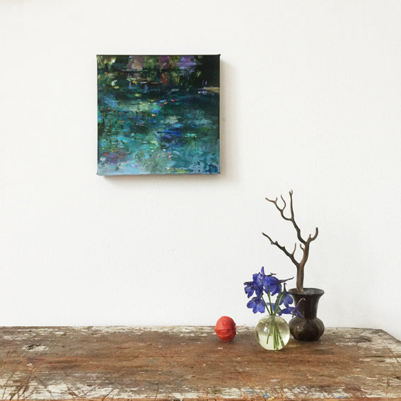 Dark Waters-Lies Goemans-waterscape-painting 20x20cm-interior