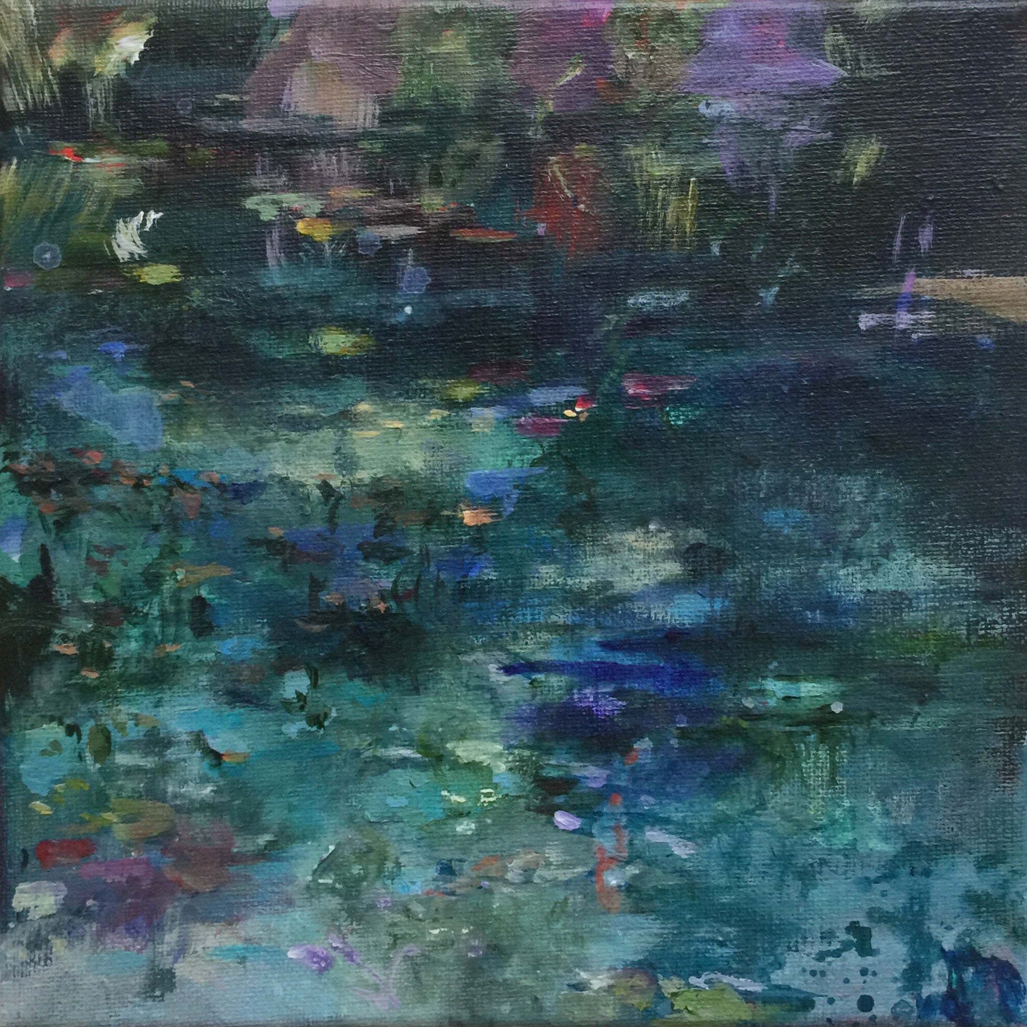 Dark Waters-Lies Goemans-waterscape-painting 20x20cm