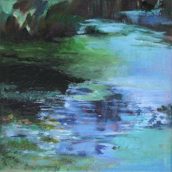 Duckweed Creek-Lies Goemans-waterscape-painting 20x20cm