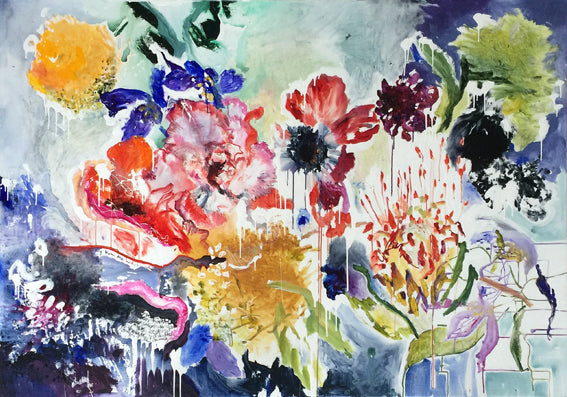 FloralPoetry-songs-from-the-heart-Lies-Goemans-painting-flower-schilderij-floral-140x200cm-basis