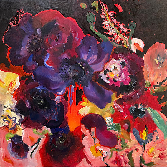 FloralPoetry-stay-in-your-magic-Lies-Goemans-painting-flower-schilderij-floral-100x100cm-basis-square