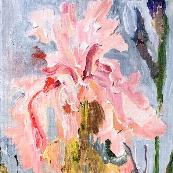 Botanical-Beauty-series-lush-and-wild-Lies-Goemans-20x50cm-flower-painting-floral-flower-iris-bloemschilderij-detail