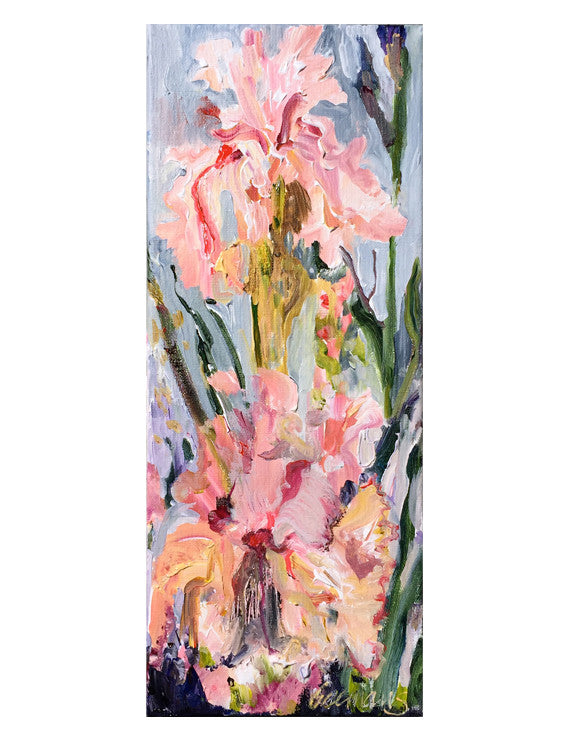 Botanical-Beauty-series-lush-and-wild-Lies-Goemans-20x50cm-flower-painting-floral-flower-iris-bloemschilderij