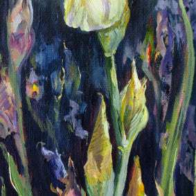 Botanical-Beauty-series-Soul-Survivor-Lies-Goemans-20x50cm-flower-painting-floral-flower-iris-bloemschilderij-detail