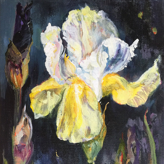 Botanical-Beauty-series-Soul-Survivor-Lies-Goemans-20x50cm-flower-painting-floral-flower-iris-bloemschilderij-detail