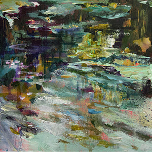 Waterstories-whispers-Forest-River-Lies-Goemans-waterscape-painting-20x20cm-basis