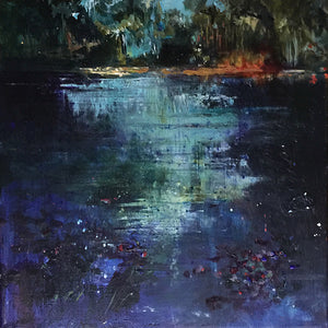 Waterstories-whispers-blue-light-evening-fall-Lies-Goemans-waterscape-painting-40x40cm-basis-square