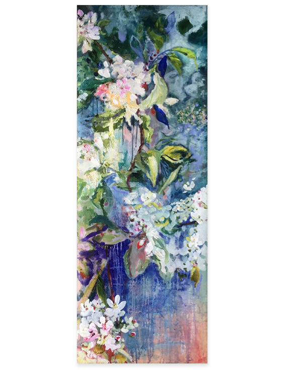 branch-up-blue-blossoms-Lies-Goemans-painting-flower-schilderij-floral-40x110cm-basis