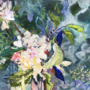 branch-up-blue-blossoms-Lies-Goemans-painting-flower-schilderij-floral-40x110cm-detail-1