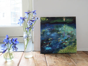Clear Spots Of Turquoise-Lies Goemans-waterscape-painting 20x20cm-in interior 3