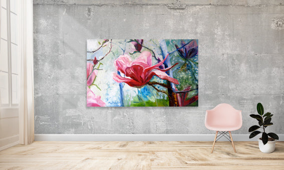 series-Early-Bloom-magnolia-like-a-lotus-Lies-Goemans-painting-floral-schilderij-200x120cm-interior-impression