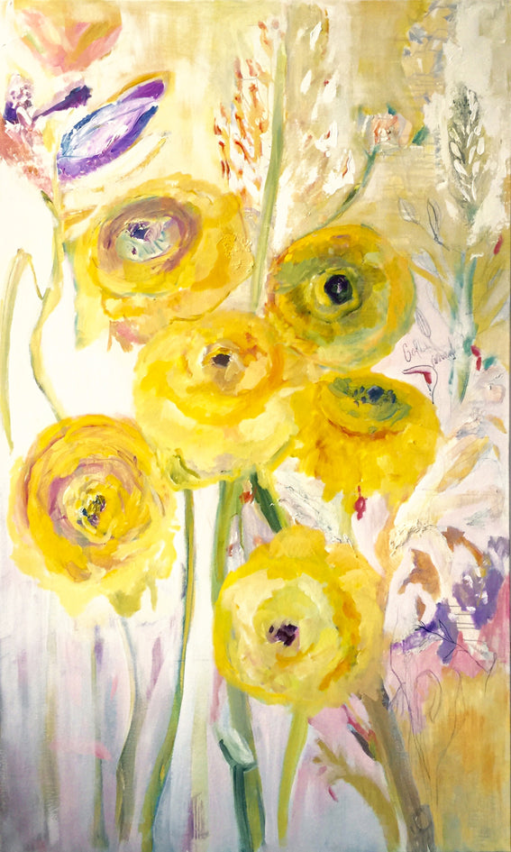 series-Floral Poetry-Golden-Ranunculus-Lies-Goemans-painting-floral-schilderij-120x200cm-basis