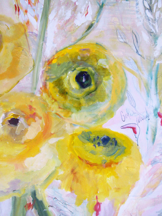 series-Floral Poetry-Golden-Ranunculus-Lies-Goemans-painting-floral-schilderij-120x200cm-detail-1