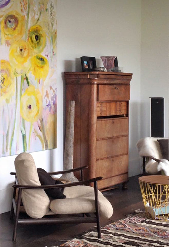 series-Floral Poetry-Golden-Ranunculus-Lies-Goemans-painting-floral-schilderij-120x200cm-interior